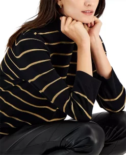 Anne Klein Women's Striped 3/4-Sleeve Mock-Neck Top -Anne Klein Sales Store 22767127 fpx