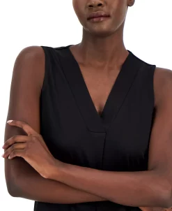 Anne Klein Women's Sleeveless Pleat-Front V-Neck Top -Anne Klein Sales Store 22767406 fpx