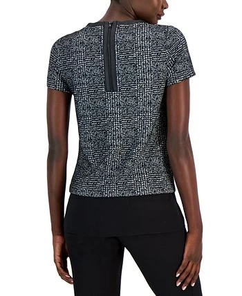 Anne Klein Women's Plaid Jacquard Short-Sleeve Top 2 Anne Klein Women's Plaid Jacquard Short-Sleeve Top - Image 2