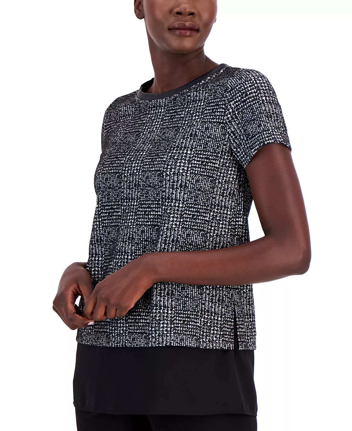 Anne Klein Women's Plaid Jacquard Short-Sleeve Top 3 Anne Klein Women's Plaid Jacquard Short-Sleeve Top - Image 3