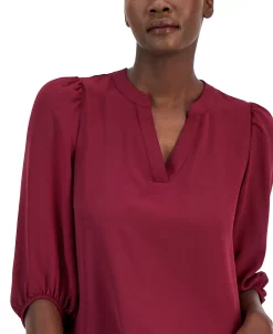 Anne Klein Women's Split-Neck 3/4-Sleeve Elastic-Cuff Top -Anne Klein Sales Store 22767543 fpx