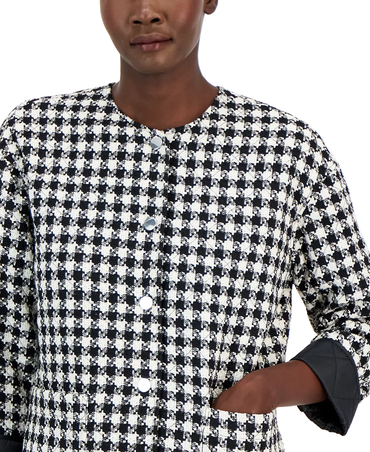 Anne Klein Women's Houndstooth Quilted Snap-Front Jacket 6 Anne Klein Women's Houndstooth Quilted Snap-Front Jacket - Image 6