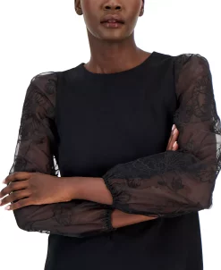 Anne Klein Women's Crewneck Sheer-Puff-Sleeve Top -Anne Klein Sales Store 22767943 fpx