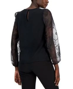 Anne Klein Women's Crewneck Sheer-Puff-Sleeve Top -Anne Klein Sales Store 22767949 fpx