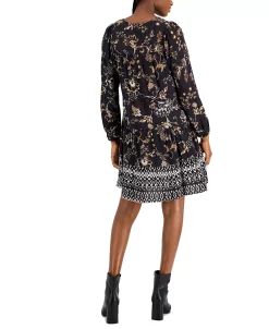 Style & Co Women's Printed V-Neck Peasant Dress, Created For Macy's -Anne Klein Sales Store 22768402 fpx