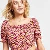 Bar III Women's Printed Square-Neck Short-Sleeve Crop Top, Created For Macy's