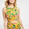 Bar III Women's Floral-Print Sleeveless Crossover Crop Top, Created For Macy's