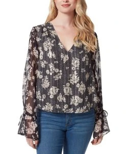 Jessica Simpson Women's Aurora Floral-Print Sheer-Back Top