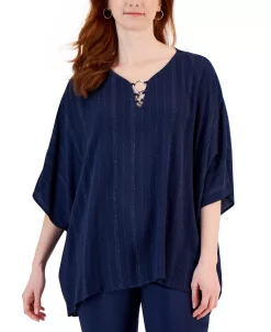 JM Collection Women's Lurex O-Ring Poncho, Created For Macy's -Anne Klein Sales Store 22779094 fpx