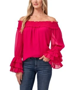 CeCe Smocked Off-The-Shoulder Top