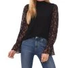 CeCe Women's Mock Neck Printed Clip Dot Top