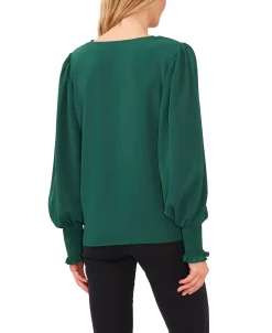 CeCe Women's Solid Smocked-Cuff V-Neck Charmeuse Blouse -Anne Klein Sales Store 22780271 fpx