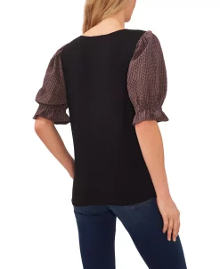 CeCe Women's Cotton Check Puff Sleeve T-shirt -Anne Klein Sales Store 22780297 fpx