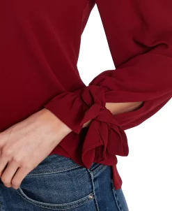 CeCe Women's Solid Long Sleeve V-Neck Tie-Cuff Blouse -Anne Klein Sales Store 22780306 fpx