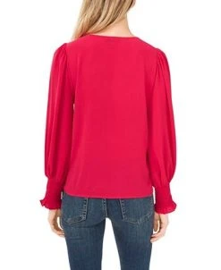 CeCe Women's Solid Smocked-Cuff V-Neck Charmeuse Blouse -Anne Klein Sales Store 22780314 fpx