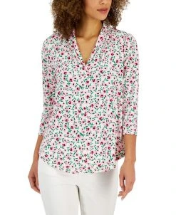 Charter Club Women's Bloom V-Neck 3/4-Sleeve Top, Created For Macy's