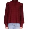 Sanctuary Mock Neck Ruffle Shoulder Blouse