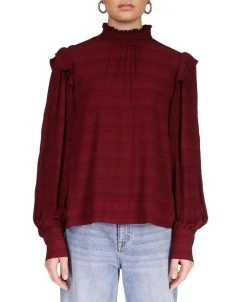 Sanctuary Mock Neck Ruffle Shoulder Blouse