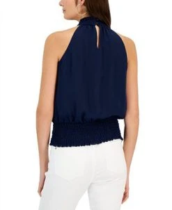 INC International Concepts Women's Smocked Mock Neck Blouse, Created For Macy's -Anne Klein Sales Store 22783399 fpx