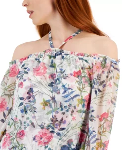 INC International Concepts Women's Floral Print Cold-Shoulder Blouse, Created For Macy's -Anne Klein Sales Store 22783470 fpx