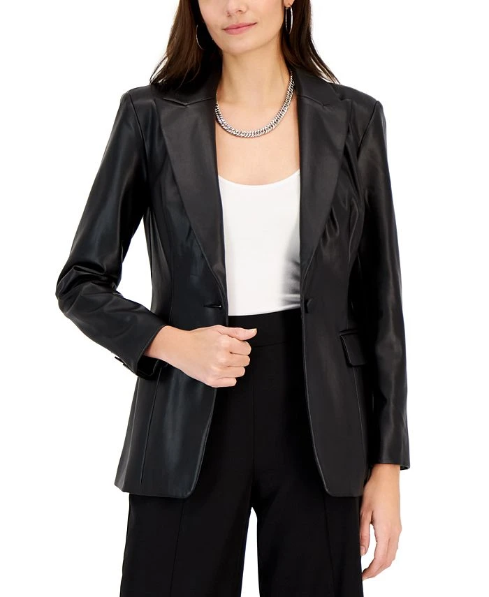 INC International Concepts Women's Faux Leather Single-Breasted Blazer, Created For Macy's 1 INC International Concepts Women's Faux Leather Single-Breasted Blazer, Created For Macy's