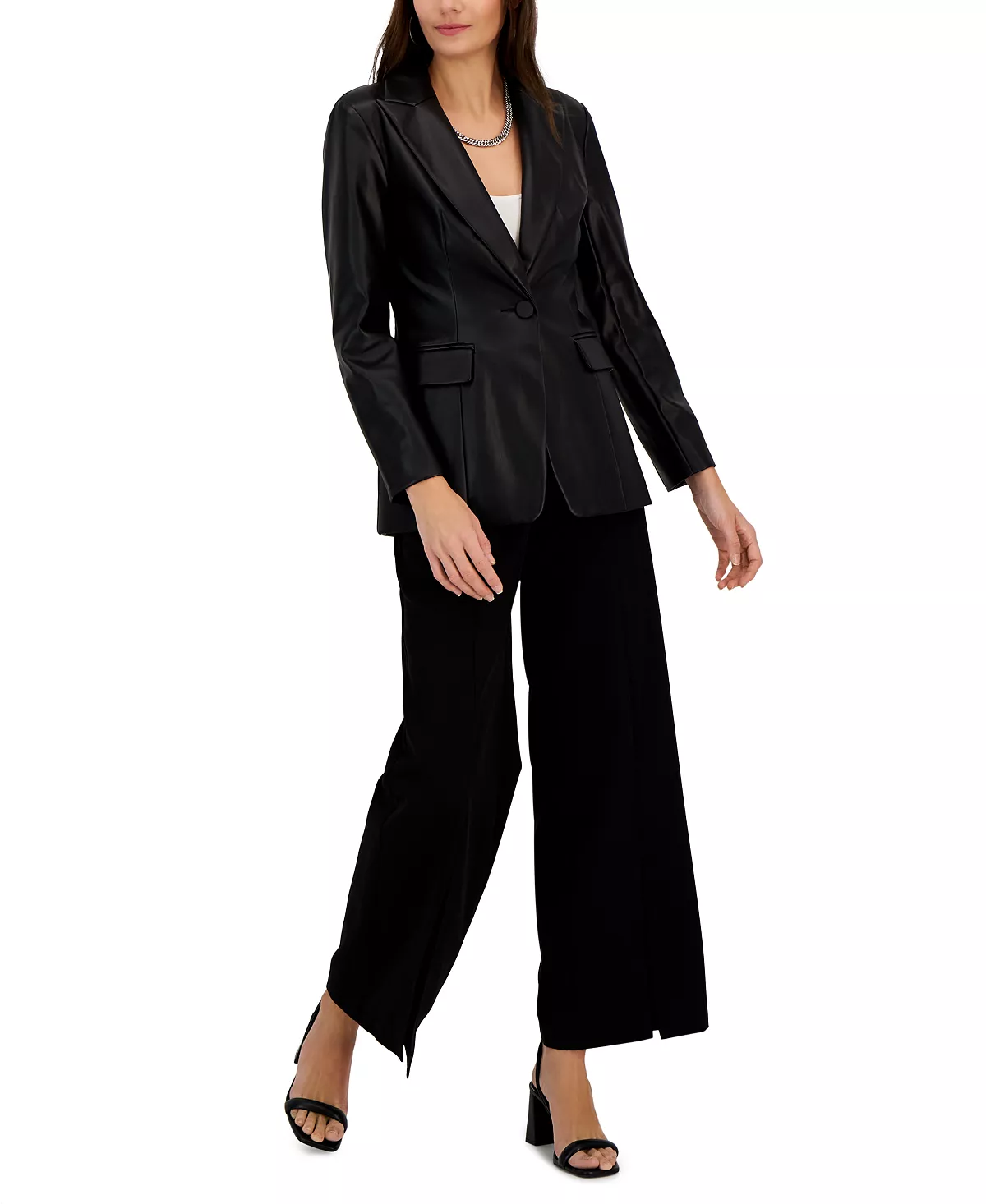 INC International Concepts Women's Faux Leather Single-Breasted Blazer, Created For Macy's 3 INC International Concepts Women's Faux Leather Single-Breasted Blazer, Created For Macy's - Image 3