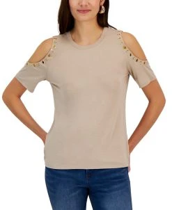 INC International Concepts Women's Grommet Cold-Shoulder Top, Created For Macy's