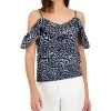 INC International Concepts Women's Printed Ruffled Cold-Shoulder Top, Created For Macy's