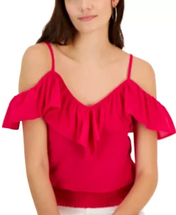 INC International Concepts Women's Ruffled Cold-Shoulder Top, Created For Macy's -Anne Klein Sales Store 22783881 fpx