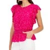 INC International Concepts Women's Printed Flutter-Sleeve Peplum Top, Created For Macy's