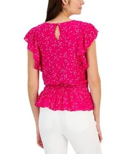 INC International Concepts Women's Printed Flutter-Sleeve Peplum Top, Created For Macy's -Anne Klein Sales Store 22784052 fpx