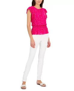 INC International Concepts Women's Printed Flutter-Sleeve Peplum Top, Created For Macy's -Anne Klein Sales Store 22784053 fpx