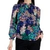 Anne Klein Women's Floral-Print Ruffled-Neck Blouse