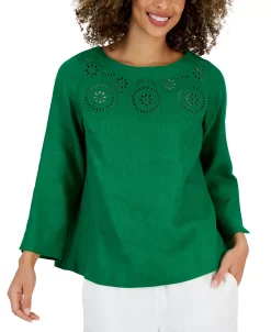 Charter Club Women's Linen Embroidered Top, Created For Macy's 9 Charter Club Women's Linen Embroidered Top, Created For Macy's -Anne Klein Sales Store 22792940 fpx