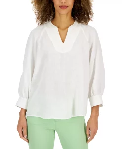 Charter Club Women's Linen Split-Neck Top, Created For Macy's -Anne Klein Sales Store 22793088 fpx