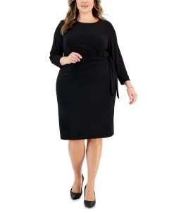 Kasper Plus Size Anise Faux-Wrap 3/4-Sleeve Dress