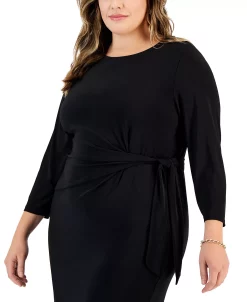 Kasper Plus Size Anise Faux-Wrap 3/4-Sleeve Dress -Anne Klein Sales Store 22794451 fpx