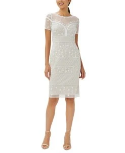 Adrianna Papell Women's Beaded-Mesh Sheath Dress