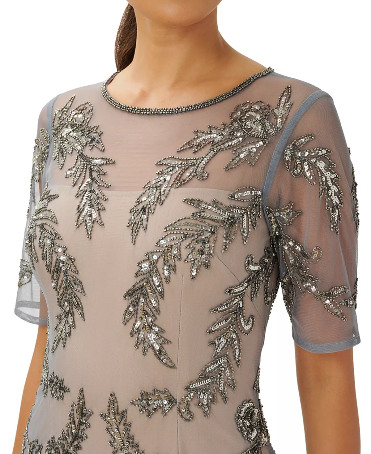 Papell Studio Women's Beaded-Mesh Short-Sleeve Gown 3 Papell Studio Women's Beaded-Mesh Short-Sleeve Gown - Image 3