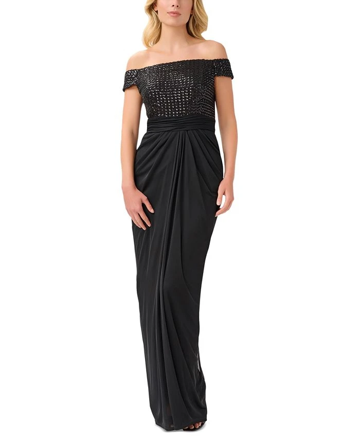 Papell Studio Women's Off-the-Shoulder Sequined Gown 1 Papell Studio Women's Off-the-Shoulder Sequined Gown