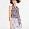 Bar III Women's Geo Print Sleeveless Bow-Tie Blouse