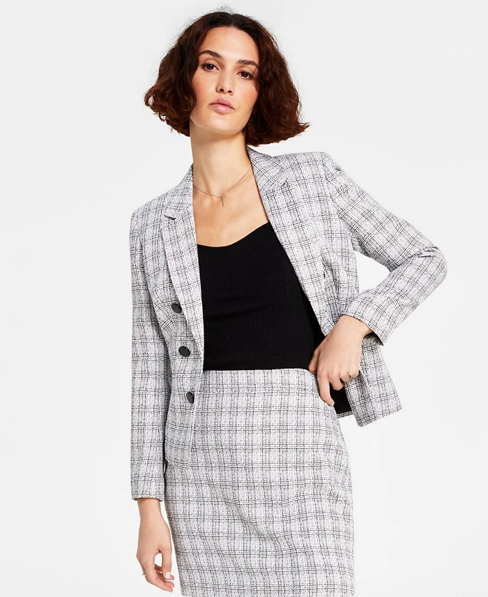 Bar III Women's Tweed Faux Double-Breasted Blazer, Created For Macy's 1 Bar III Women's Tweed Faux Double-Breasted Blazer, Created For Macy's