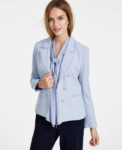 Bar III Women's Faux-Double-Breasted Fringe-Trim Blazer, Created For Macy's