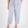 Bar III Plus Size Belted Textured Crepe Pants