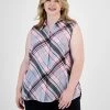 Bar III Plus Size Button-Front Sleeveless Top, Created For Macy's