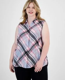 Bar III Plus Size Button-Front Sleeveless Top, Created For Macy's