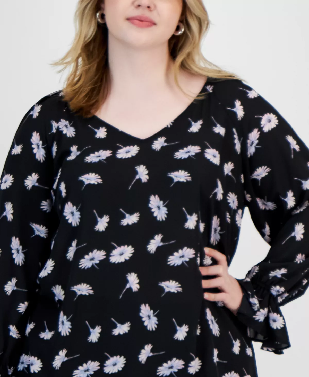 Bar III Plus Size Floral Print Cinched Sleeve Top, Created For Macy's 3 Bar III Plus Size Floral Print Cinched Sleeve Top, Created For Macy's - Image 3