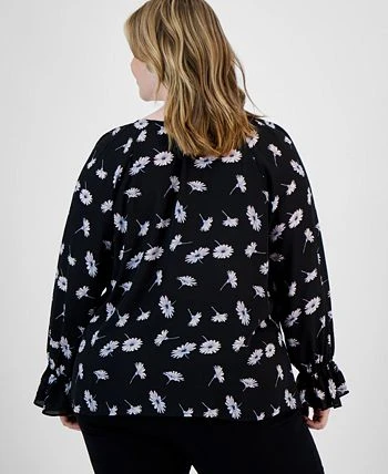 Bar III Plus Size Floral Print Cinched Sleeve Top, Created For Macy's 2 Bar III Plus Size Floral Print Cinched Sleeve Top, Created For Macy's - Image 2