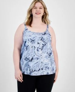 Bar III Plus Size Marble Swirl Scoop-Neck Camisole, Created For Macy's