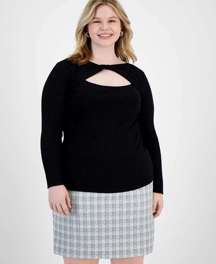 Bar III Plus Size Cut-Out Twist Neck Sweater, Created For Macy's 1 Bar III Plus Size Cut-Out Twist Neck Sweater, Created For Macy's